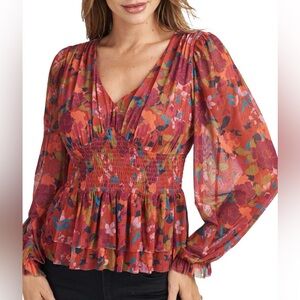 DR2 size large Multicolor Floral Blouse baby doll Womens v neck red y2k colorful